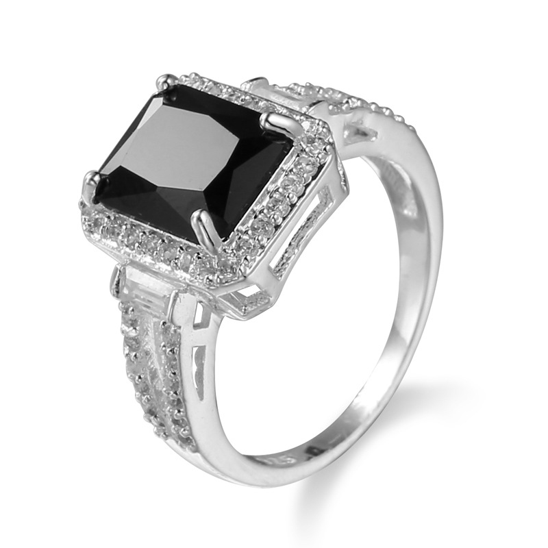 Independent Station Ring Couple Tourmaline Color Ring Men's and Women's Black Zircon Jewelry