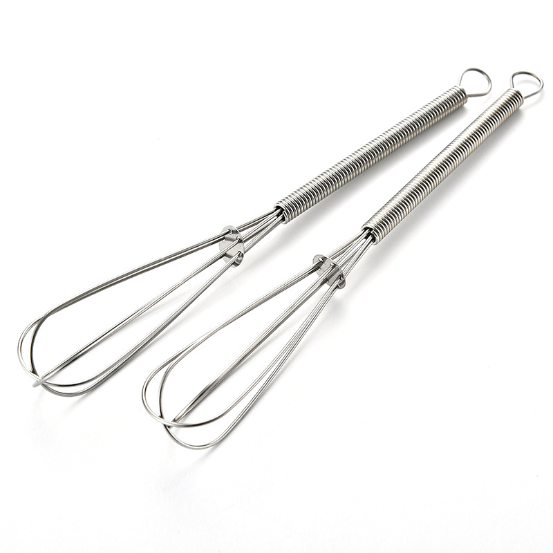 Stainless Steel 430 Mini Manual Egg Beater Spring Handle Small Egg Whisk Cream Whisk