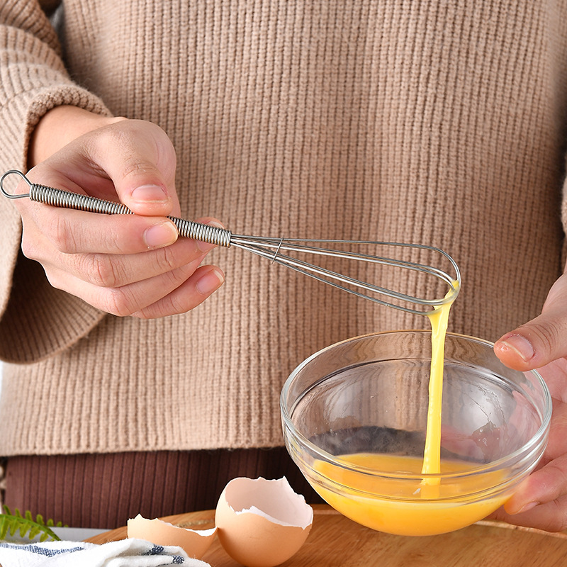 Stainless Steel 430 Mini Manual Egg Beater Spring Handle Small Egg Whisk Cream Whisk