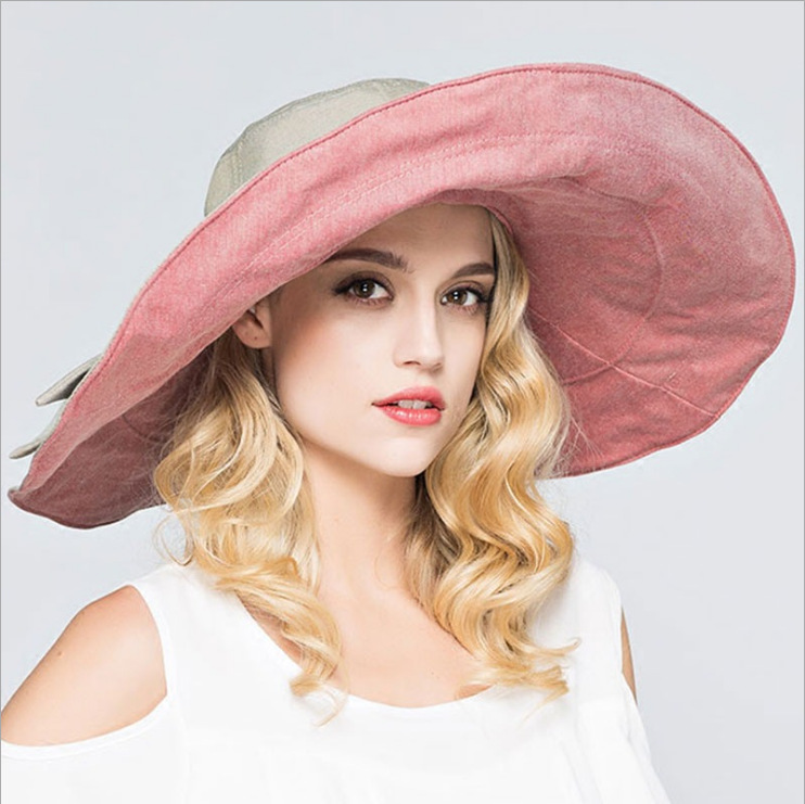 Women's summer wide-brim sun hat, foldable sun-protective hat, double-sided beach hat