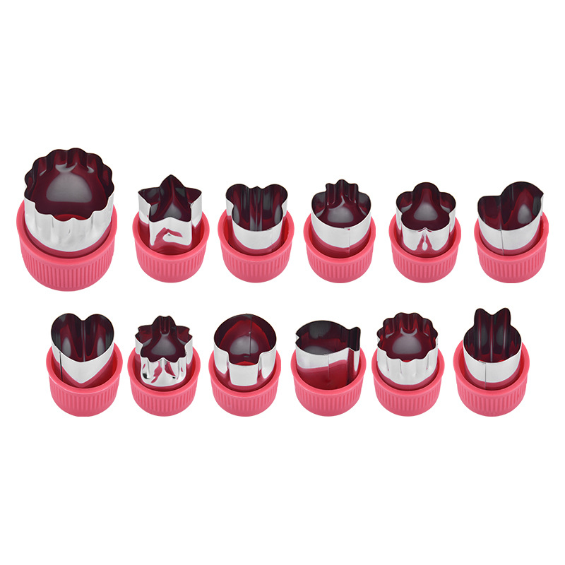 12-Piece PP Handguard Stainless Steel Cookie Cutter Bento Decoration Vegetable Flower Cutter Kitchen Flower Shaping Tool