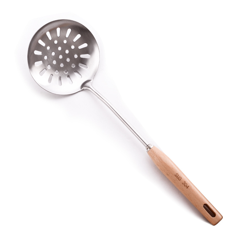 304 stainless steel kitchen utensil set, beech wood handle, cooking spatula, slotted spoon, cooking spatula, gift with custom logo