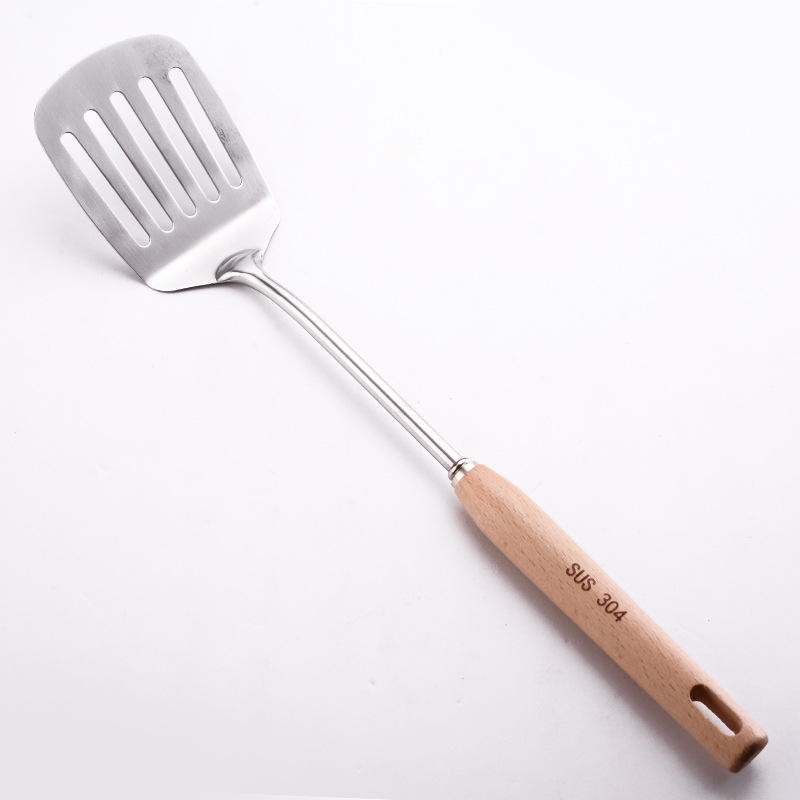 304 stainless steel kitchen utensil set, beech wood handle, cooking spatula, slotted spoon, cooking spatula, gift with custom logo