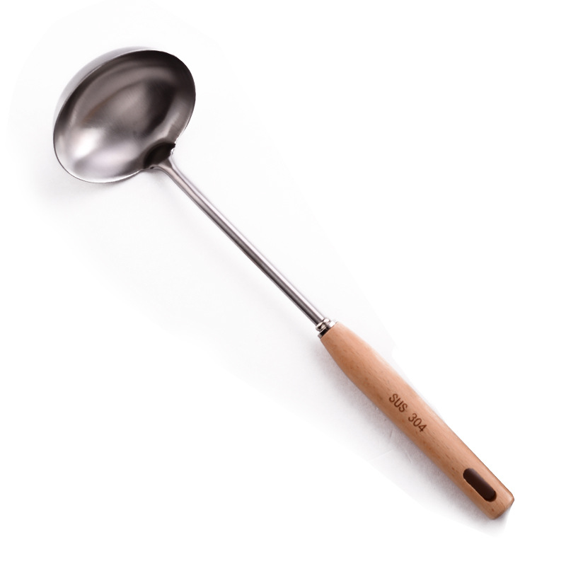 304 stainless steel kitchen utensil set, beech wood handle, cooking spatula, slotted spoon, cooking spatula, gift with custom logo