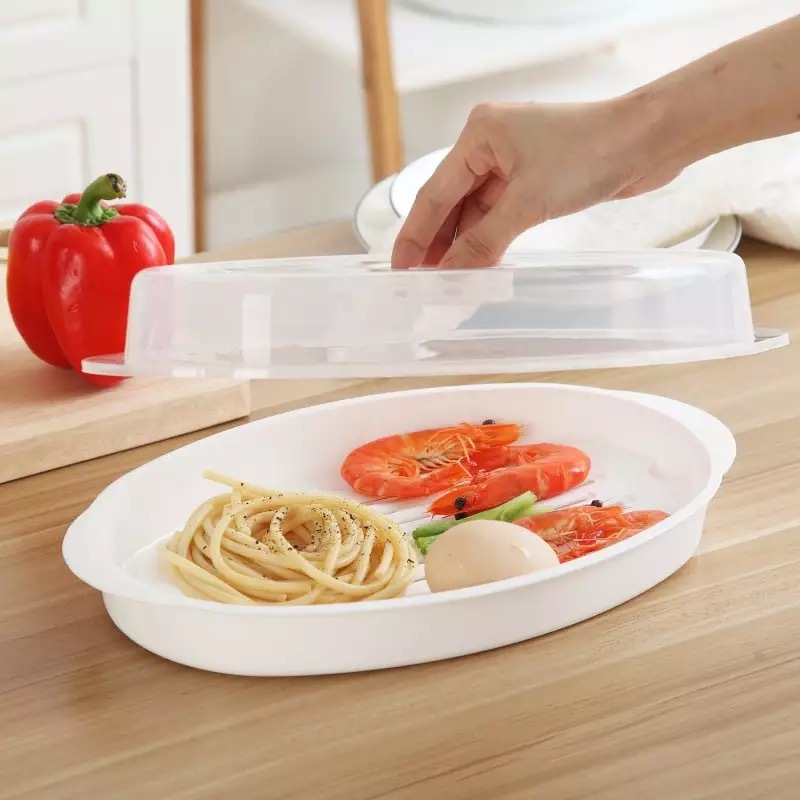 Food-grade large fish steaming plate, microwave-safe with lid, steamer basket, plastic steamer, microwave accessories