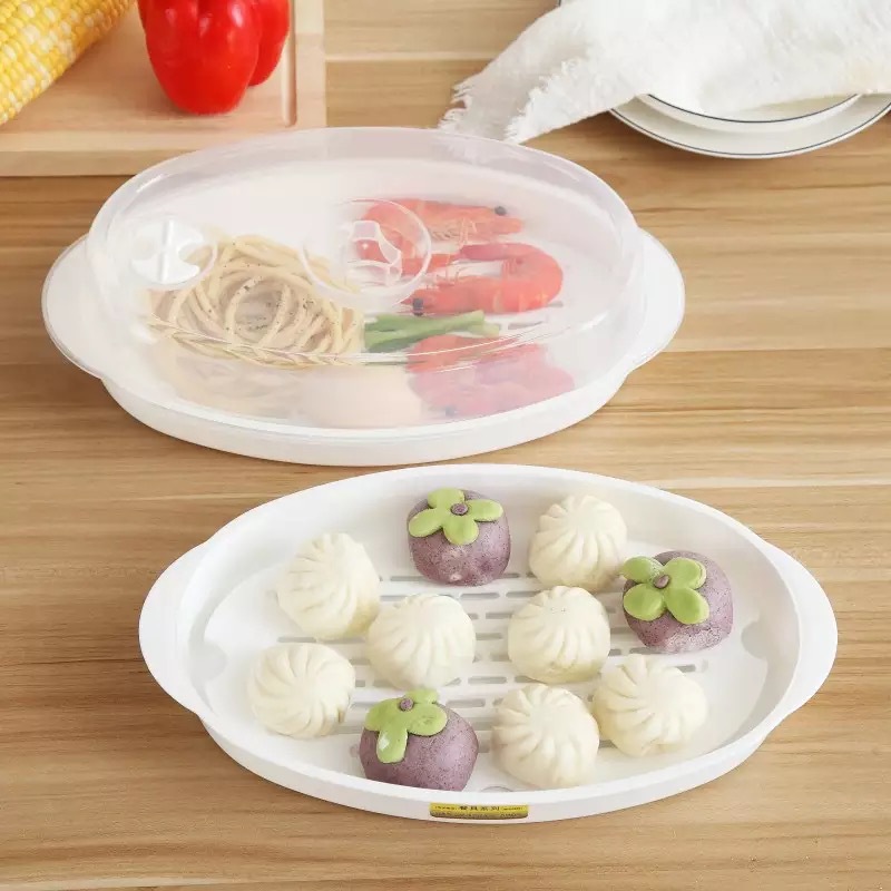 Food-grade large fish steaming plate, microwave-safe with lid, steamer basket, plastic steamer, microwave accessories