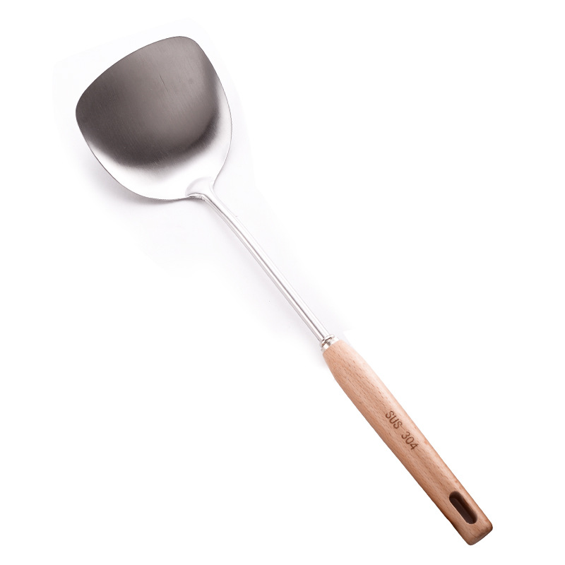 304 stainless steel kitchen utensil set, beech wood handle, cooking spatula, slotted spoon, cooking spatula, gift with custom logo