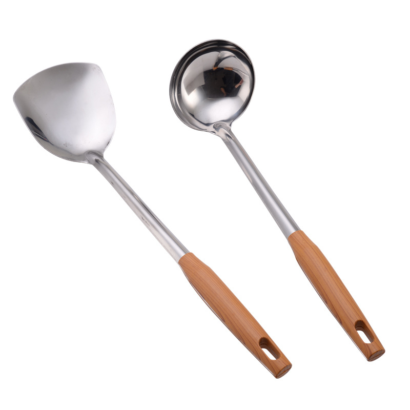 Non-magnetic stainless steel kitchen utensil, wood grain handle, spatula, soup ladle, kitchen set, cooking spoon, kitchen tools
