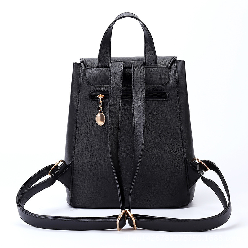 2023 new double zipper iron edge drawstring flap PU backpack for women