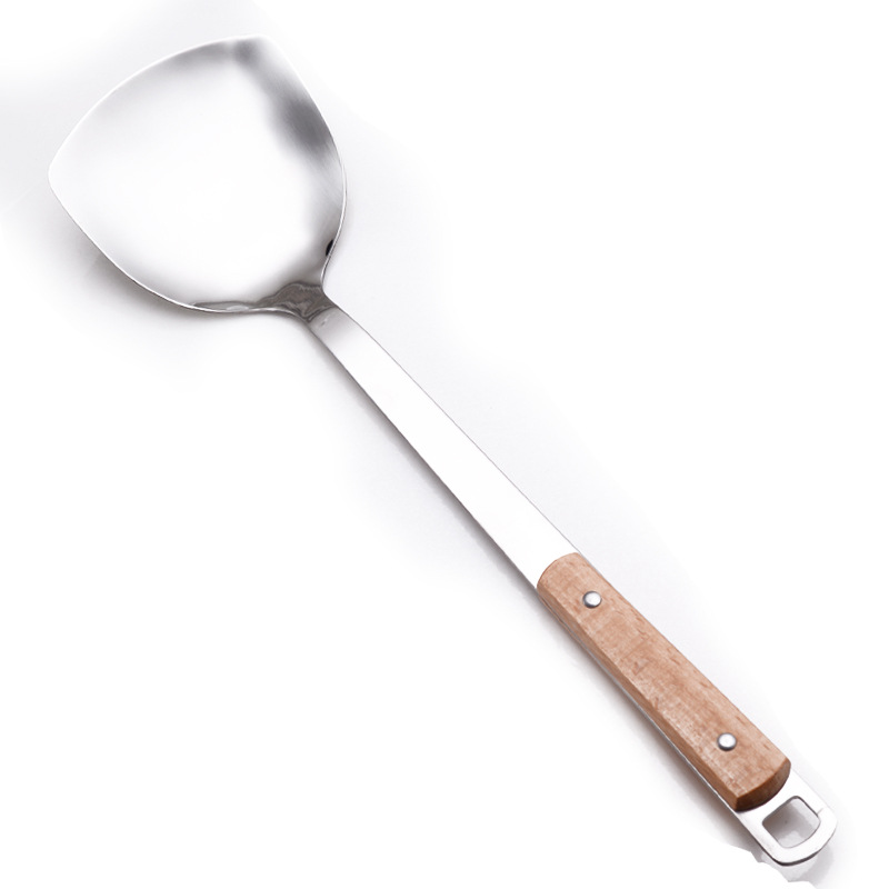 Non-magnetic stainless steel spatula, wooden handle, household porridge spoon, cooking spatula, cooking spoon, kitchen utensil set