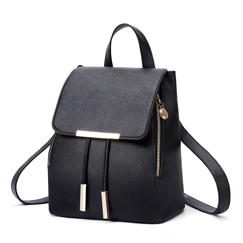 2023 new double zipper iron edge drawstring flap PU backpack for women