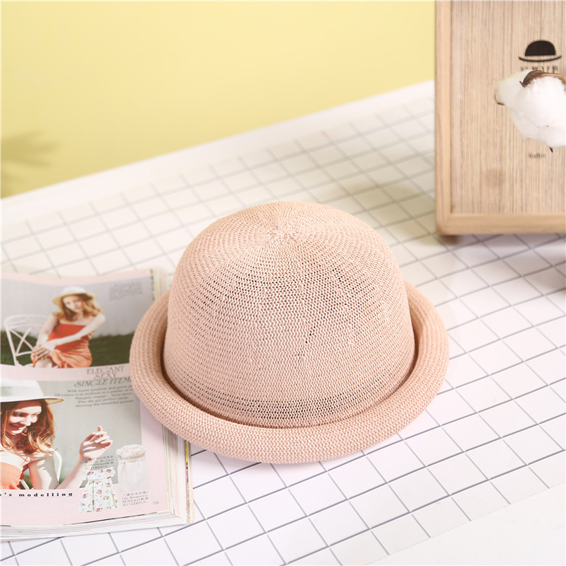 Women's Hat 2020 Spring/Summer New Straw Gauze Rolled Brim Round Top Small Fedora Elegant Sun Hat