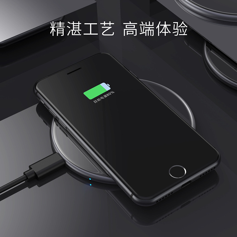 Round wireless charger 15W aluminum alloy glass desktop single charger for Apple Samsung phones wireless charger