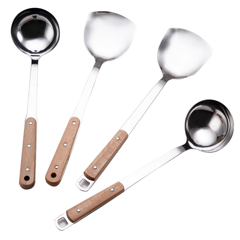 Non-magnetic stainless steel spatula, wooden handle, household porridge spoon, cooking spatula, cooking spoon, kitchen utensil set