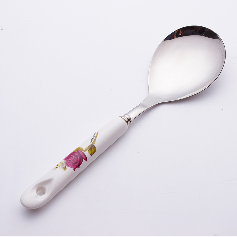 Ceramic handle stainless steel spatula kitchenware set, spatula, soup spoon, anti-slip, high temperature resistant, anti-scald, kitchen, home, hotel