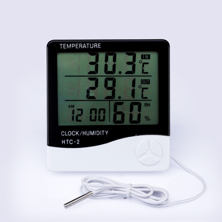 HTC-2 Indoor and Outdoor Thermometer Alarm Clock Home Dual Temperature Display with Probe Electronic Thermometer
