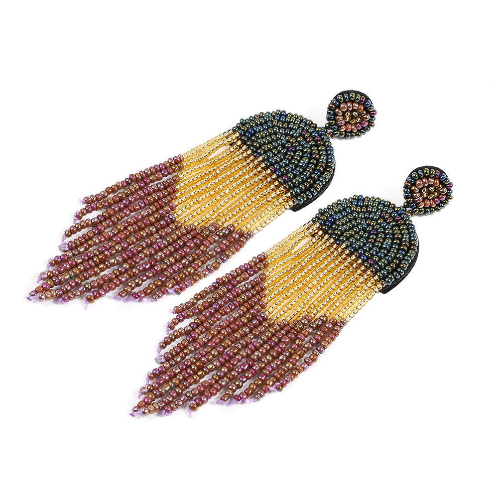 Seed Bead Tassel Earrings Bohemian Ethnic Style Handmade Earrings Handcrafted