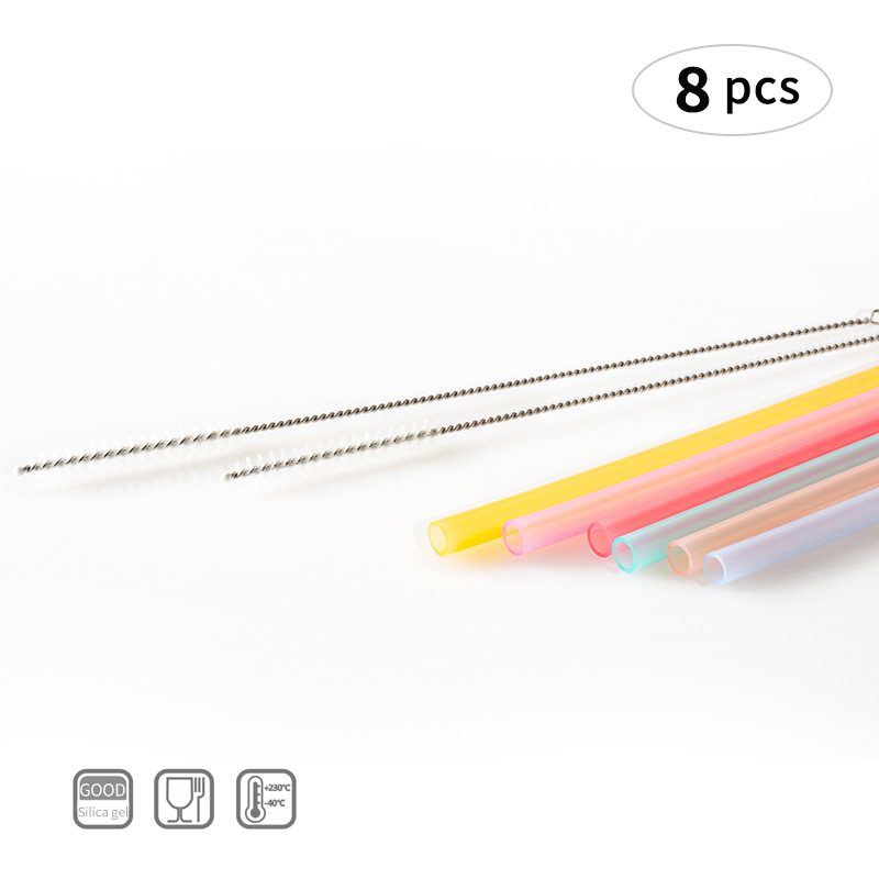Foldable Food Grade Silicone Straw Portable Picnic Camping Bendable Beverage Juice Heat Resistant Children Drinking Straw