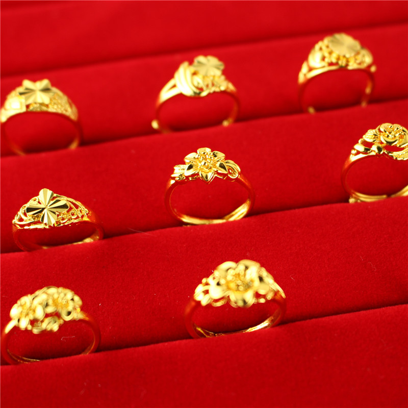 18K women's ring open flower ring copper gold-plated ring women imitation gold plum blossom multi-purpose practical small gift