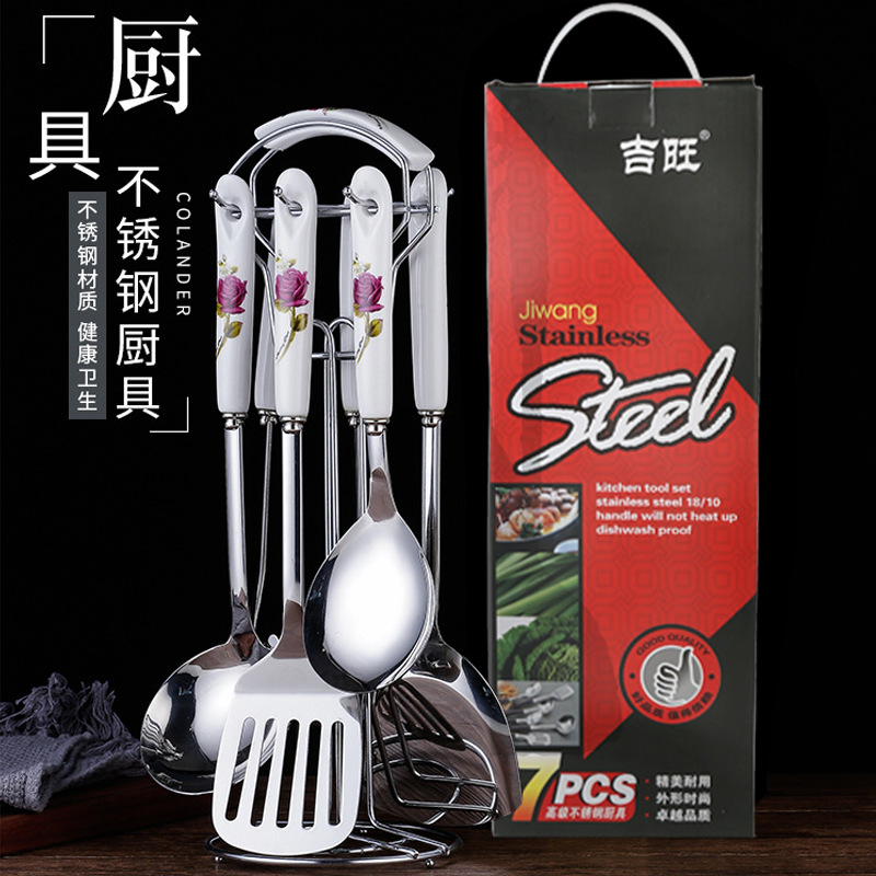 Ceramic handle stainless steel spatula kitchenware set, spatula, soup spoon, anti-slip, high temperature resistant, anti-scald, kitchen, home, hotel