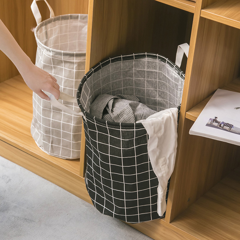 Simple Grid Storage Bucket, Foldable Laundry Basket, Fabric Storage Basket, Storage Box, Home Sundries Basket, Laundry Storage