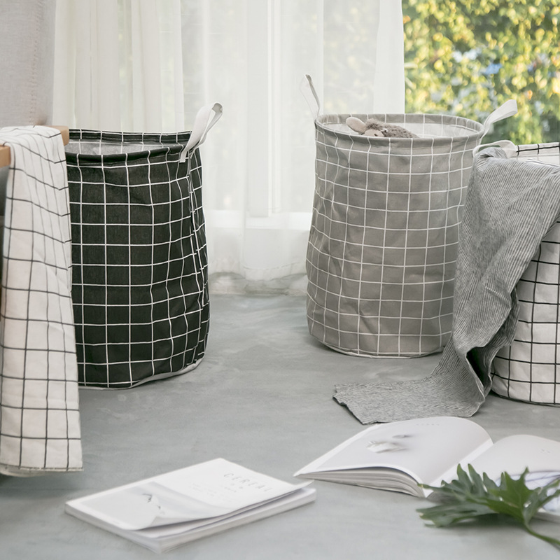 Simple Grid Storage Bucket, Foldable Laundry Basket, Fabric Storage Basket, Storage Box, Home Sundries Basket, Laundry Storage