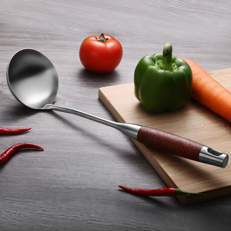 304 stainless steel spatula household rosewood kitchenware soup spoon slotted spoon anti-slip high temperature resistant kitchen wok spatula