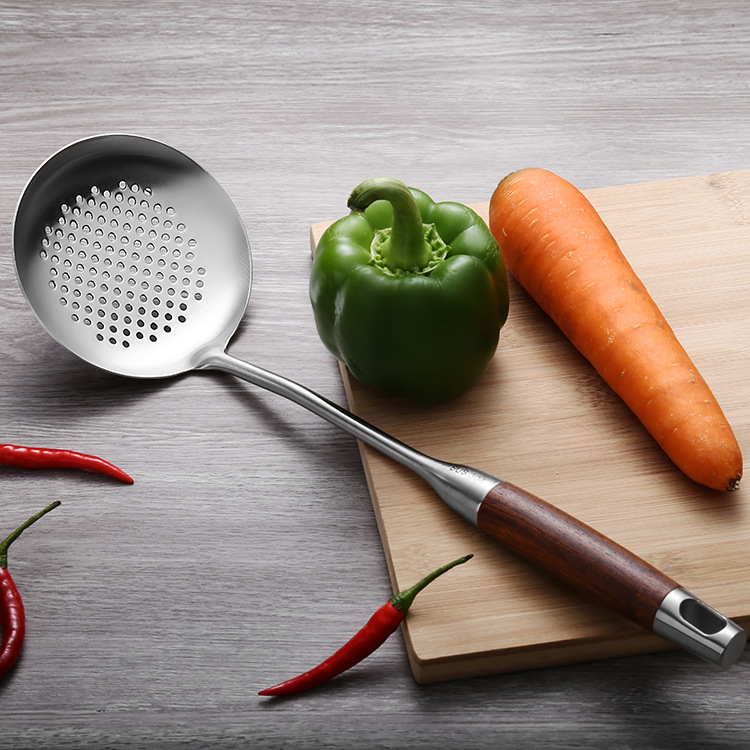 304 stainless steel spatula household rosewood kitchenware soup spoon slotted spoon anti-slip high temperature resistant kitchen wok spatula