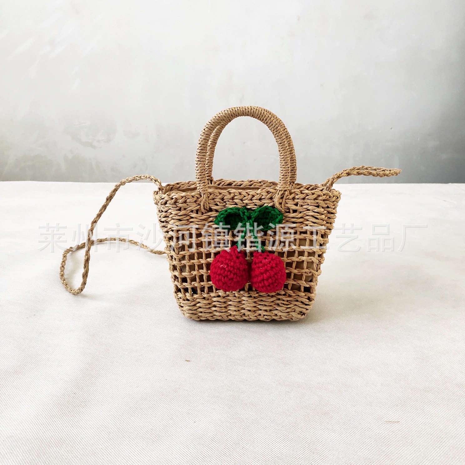 Hollow cherry straw woven bag women's handbag mini small bag handmade woven bag beach bag single shoulder portable