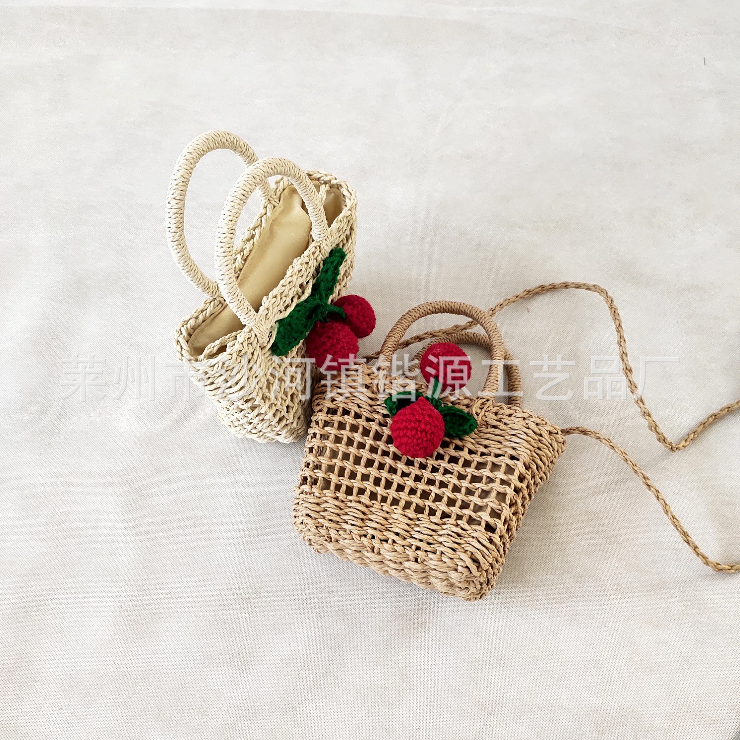 Hollow cherry straw woven bag women's handbag mini small bag handmade woven bag beach bag single shoulder portable