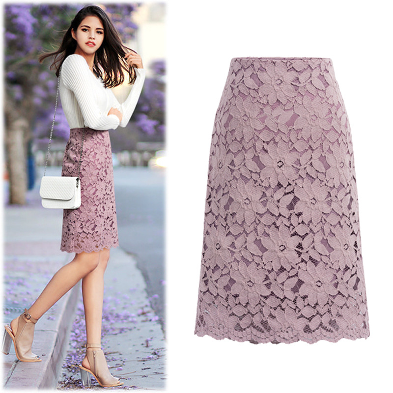 Skirt spring and summer plus size water-soluble lace skirt very fairy French niche a-line skirt mid-length hip-hugging skirt