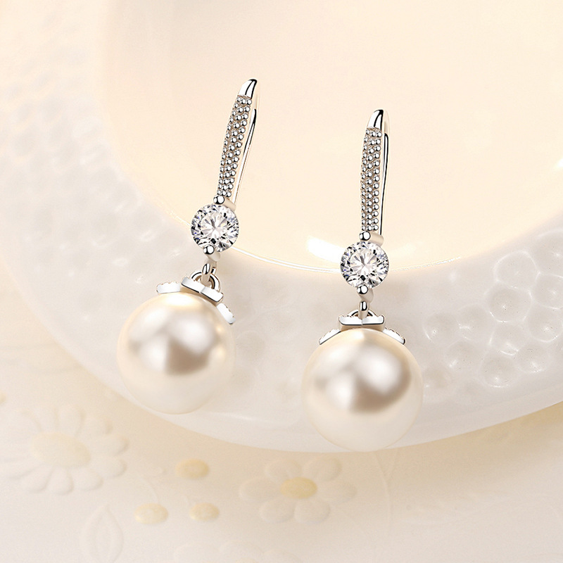 Pearl earrings for women, earrings, earrings, white copper silver-plated 2019 new style earrings