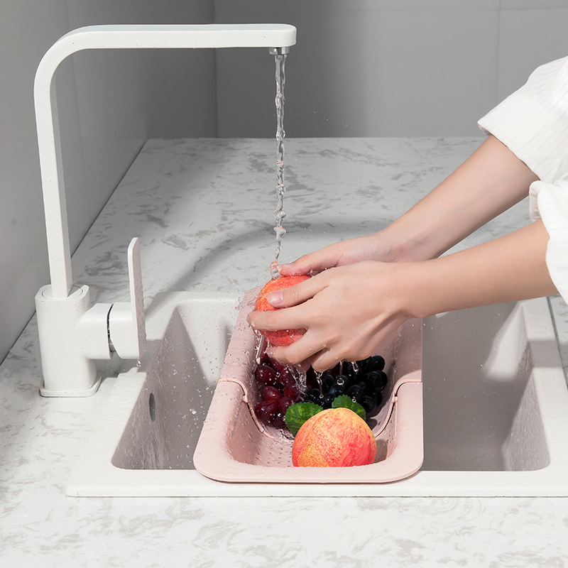 【Hedou】Drain basket, sink drain hanger, expandable plastic vegetable washing basket, kitchen supplies