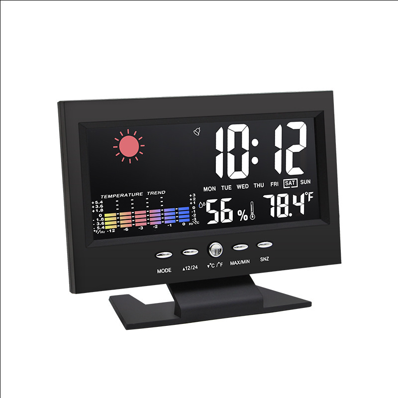 Smart Weather Electronic Alarm Clock LED Color Screen Weather Display Temperature Humidity Calendar Voice-activated Night Light Clock Gift