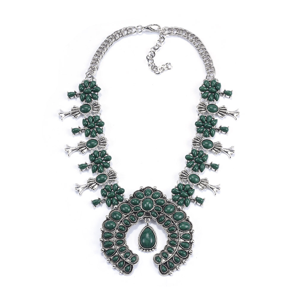 Big brand Bohemian style turquoise flower pendant alloy necklace eaby