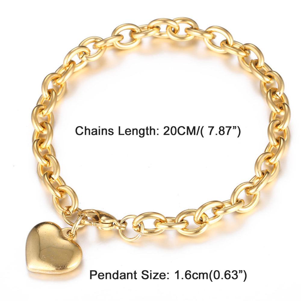Minimalist stainless steel chain bracelet with polished heart gold-plated bracelet, Valentine's Day bracelet, Mother's Day gift