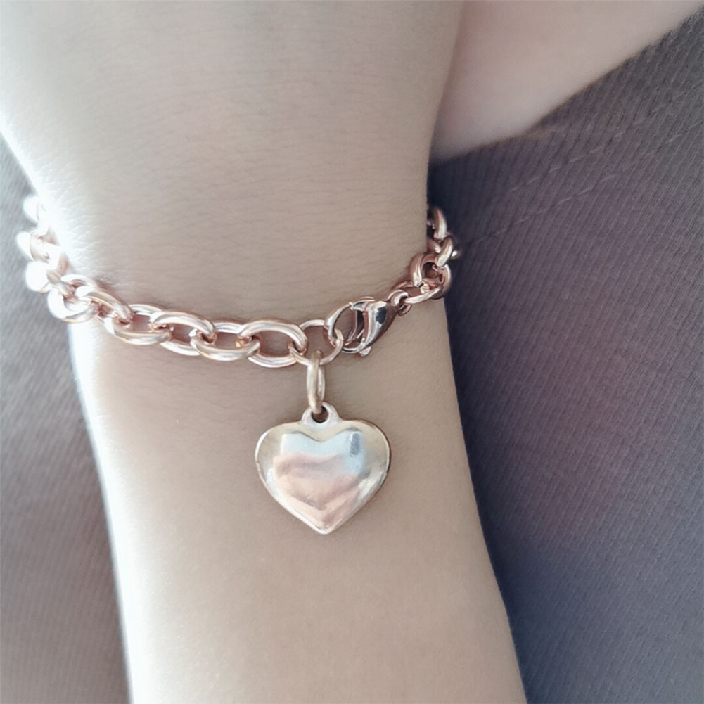 Minimalist stainless steel chain bracelet with polished heart gold-plated bracelet, Valentine's Day bracelet, Mother's Day gift