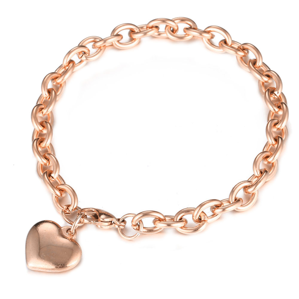 Minimalist stainless steel chain bracelet with polished heart gold-plated bracelet, Valentine's Day bracelet, Mother's Day gift