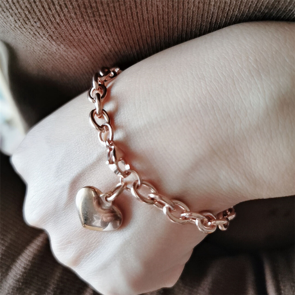 Minimalist stainless steel chain bracelet with polished heart gold-plated bracelet, Valentine's Day bracelet, Mother's Day gift