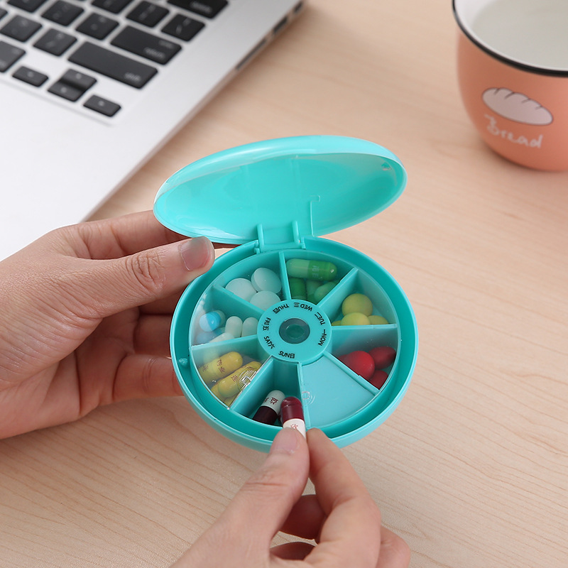 rotating round pill organizer portable seven-day small pill box elderly anti-forget medicine storage box