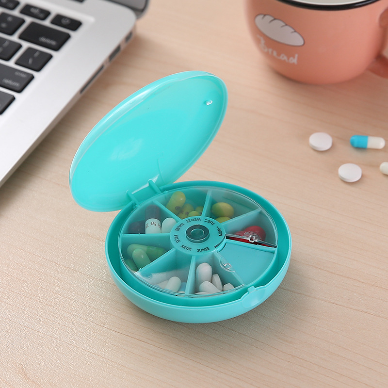 rotating round pill organizer portable seven-day small pill box elderly anti-forget medicine storage box