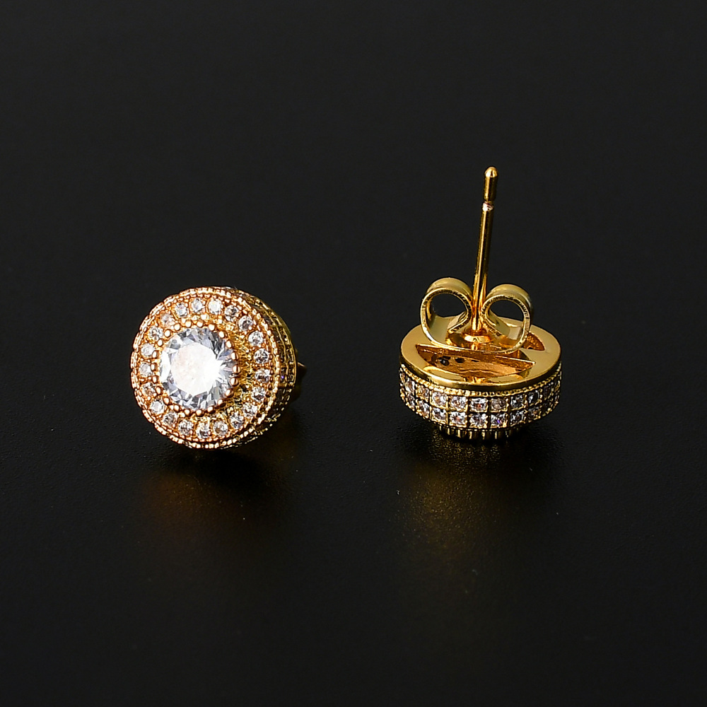 Earring women's copper couple round full zircon hip-hop earring men's women's earring