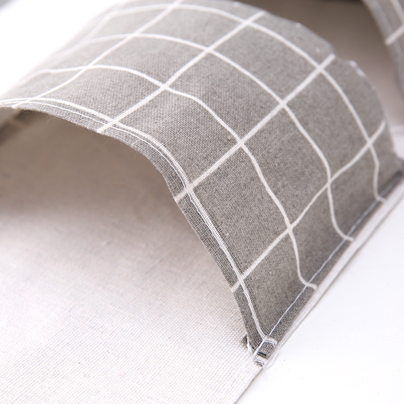 Grid Linen Storage Hanging Pouch with Three Pockets, Door Organizer, Simple Hanging Storage Pouch