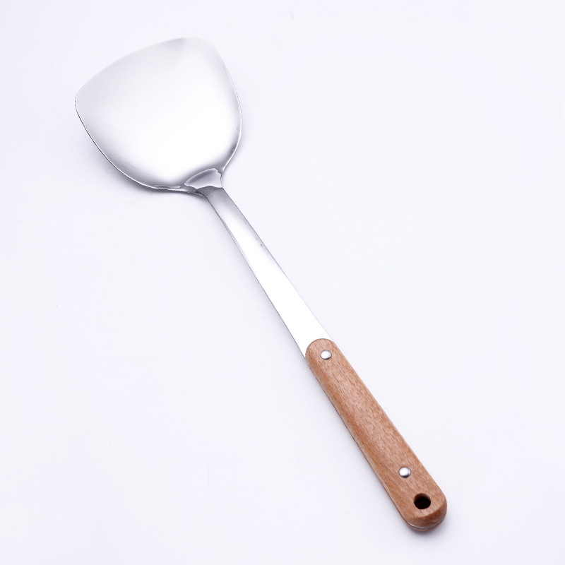 Non-magnetic stainless steel spatula, wooden handle, household porridge spoon, cooking spatula, cooking spoon, kitchen utensil set