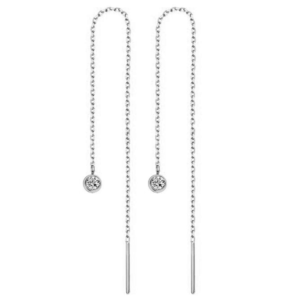 Titanium steel tassel star ear threads, minimalist crystal ball metal bar pendant long ear threads earrings