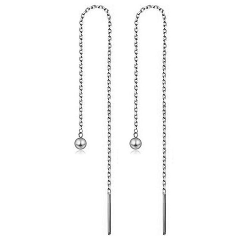 Titanium steel tassel star ear threads, minimalist crystal ball metal bar pendant long ear threads earrings