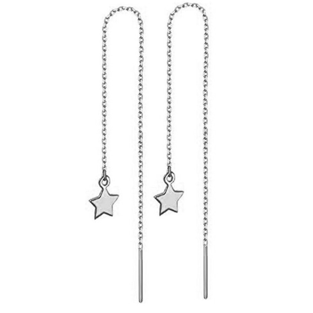 Titanium steel tassel star ear threads, minimalist crystal ball metal bar pendant long ear threads earrings