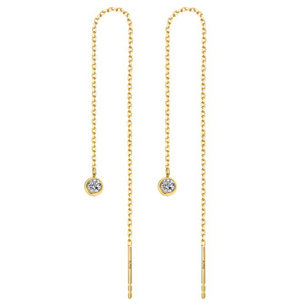 Titanium steel tassel star ear threads, minimalist crystal ball metal bar pendant long ear threads earrings