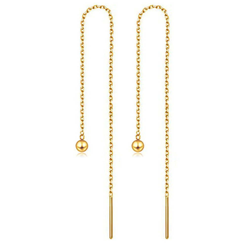 Titanium steel tassel star ear threads, minimalist crystal ball metal bar pendant long ear threads earrings