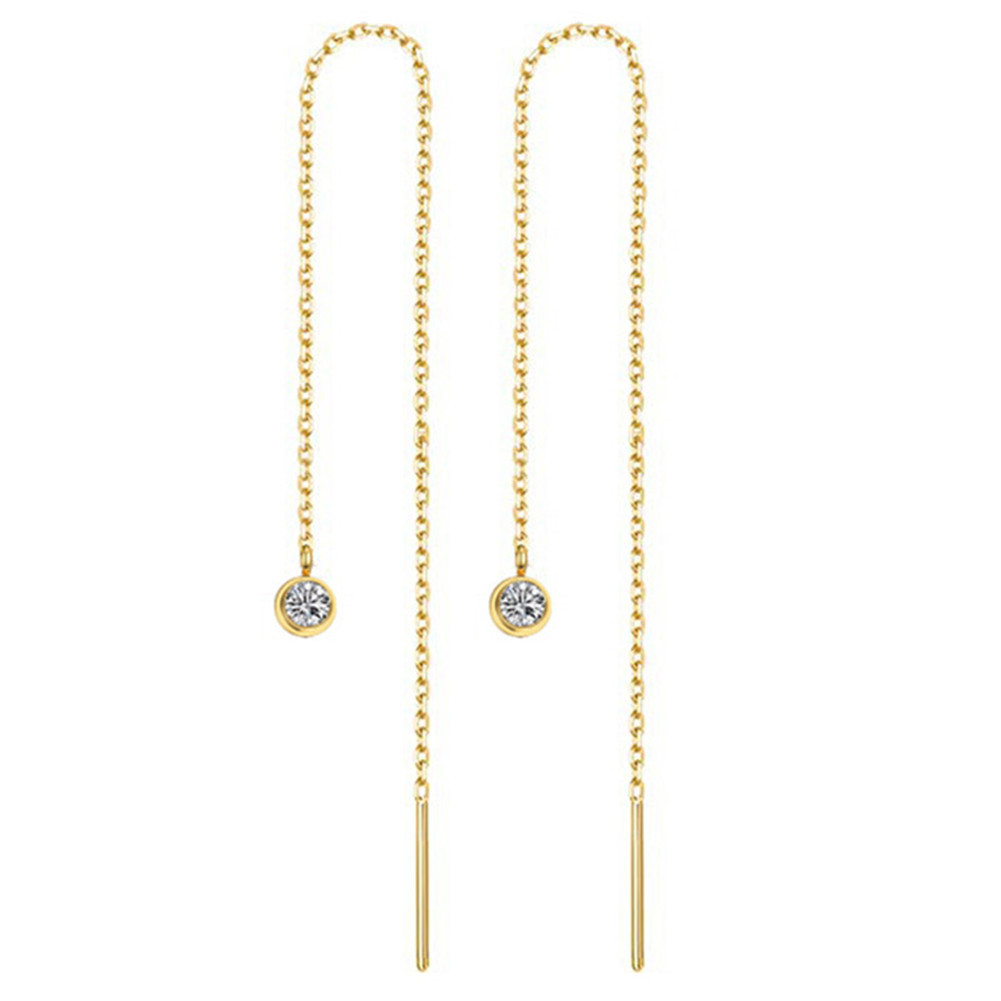 Titanium steel tassel star ear threads, minimalist crystal ball metal bar pendant long ear threads earrings